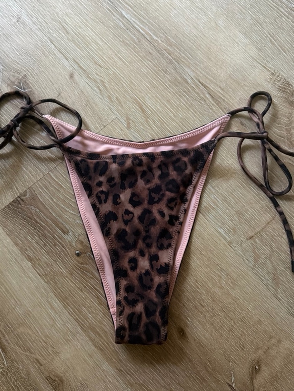 Leopard Print Tie-Side Bikini Bottom in Mauve Pink